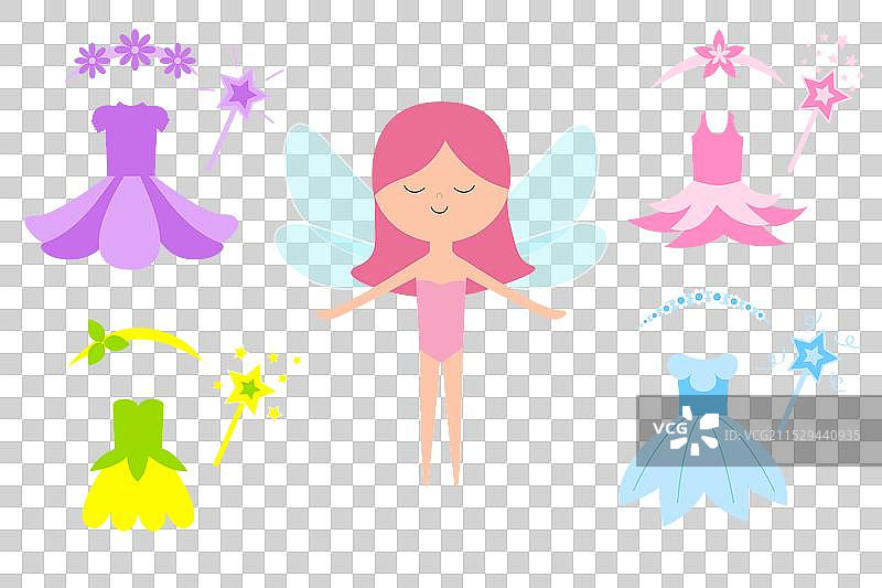 小公主纸娃娃，带有翅膀的仙女图片素材