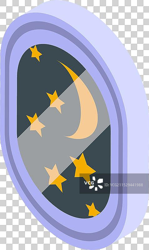 椭圆形窗户透视夜空与新月图片素材