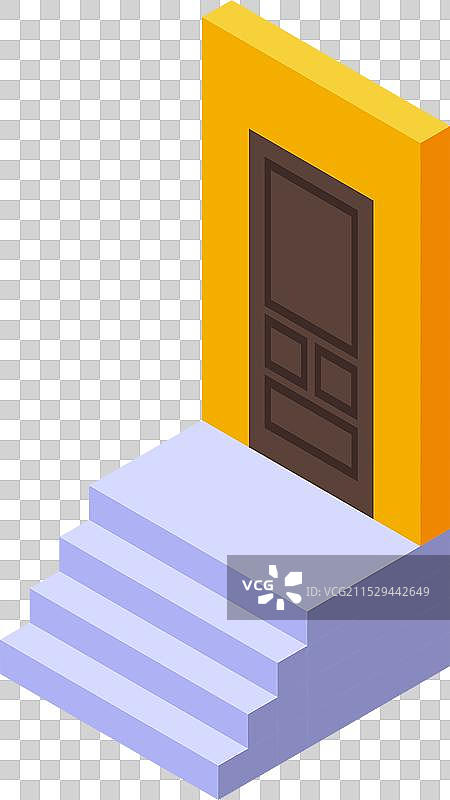 棕色门前有通往入口的楼梯图片素材