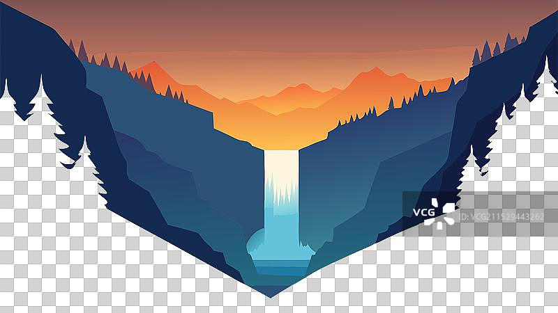 最后的阳光照亮了纯净的水瀑布图片素材