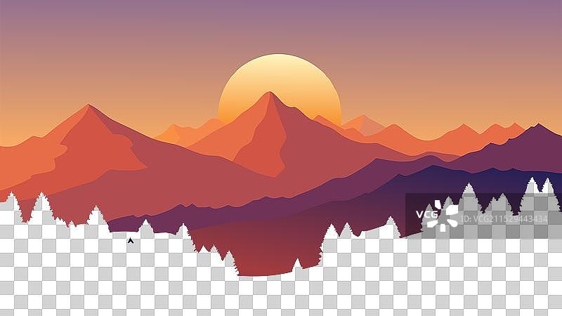 太阳在山后落下，照亮了天空。图片素材