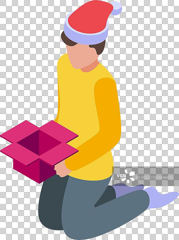 男孩跪在地上打开圣诞礼物盒图片素材