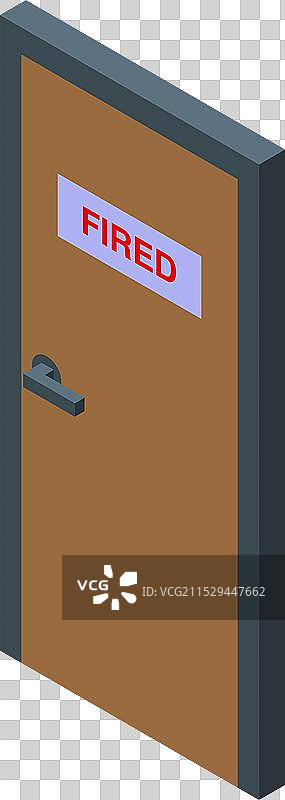 棕色门上贴有解雇标志的概念图片素材