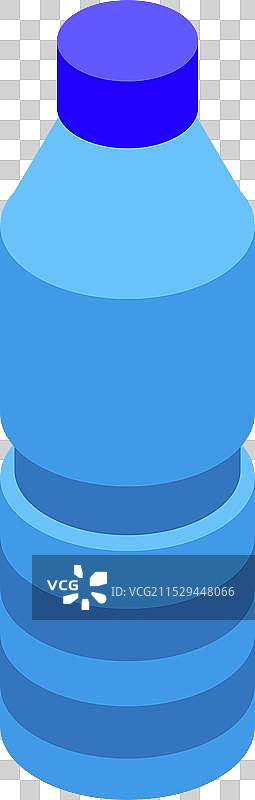 蓝色塑料水瓶，配有蓝色瓶盖，直立放置。图片素材