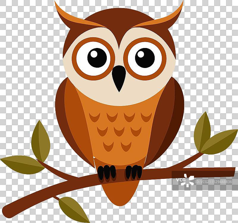 一只艺术风格的猫头鹰栖息在树枝上图片素材