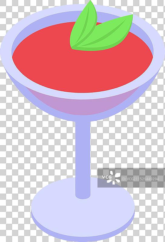 红色鸡尾酒上面装饰着绿色配料，放在白色背景上图片素材