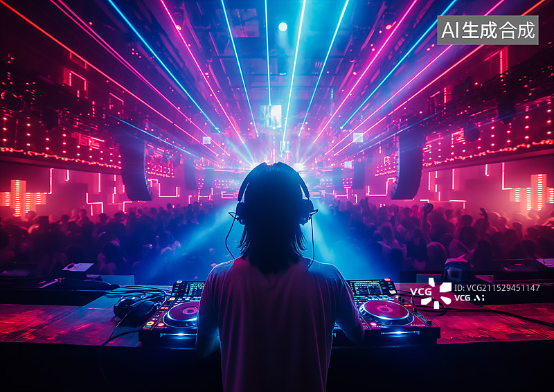 【AI数字艺术】夜总会调音打碟的DJ图片素材