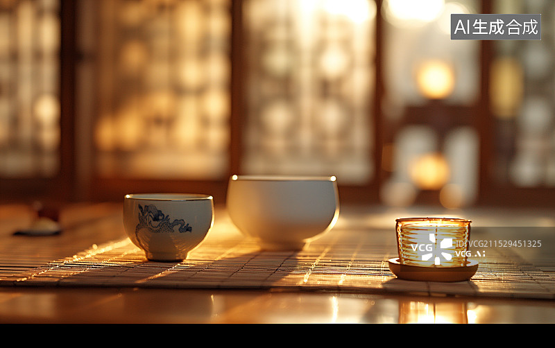 【AI数字艺术】茶桌上的盛茶的茶杯图片素材