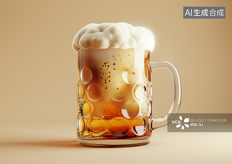 【AI数字艺术】桌上一杯满是泡沫的啤酒图片素材