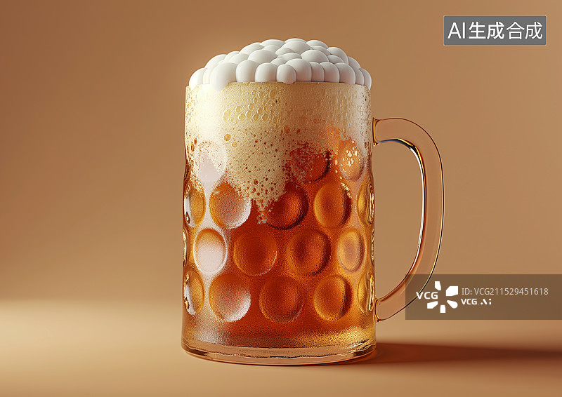 【AI数字艺术】桌上一杯满是泡沫的啤酒图片素材