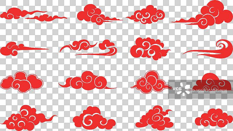 中国云彩红色剪影图标集 多云图片素材