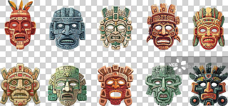 古老的阿兹特克或非洲部落木雕和石雕图片素材