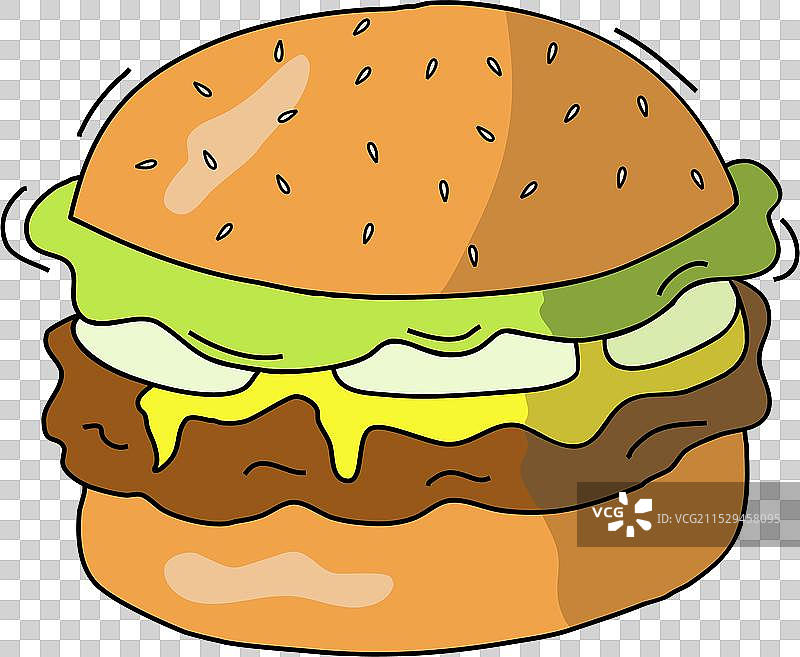 卡通汉堡包，配有生菜和面包图片素材
