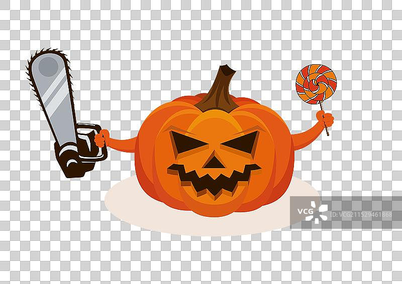 可怕的万圣节南瓜拿着电锯的图标图片素材