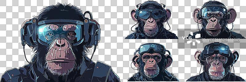 猴子电缆的卡通安卓头套装图片素材