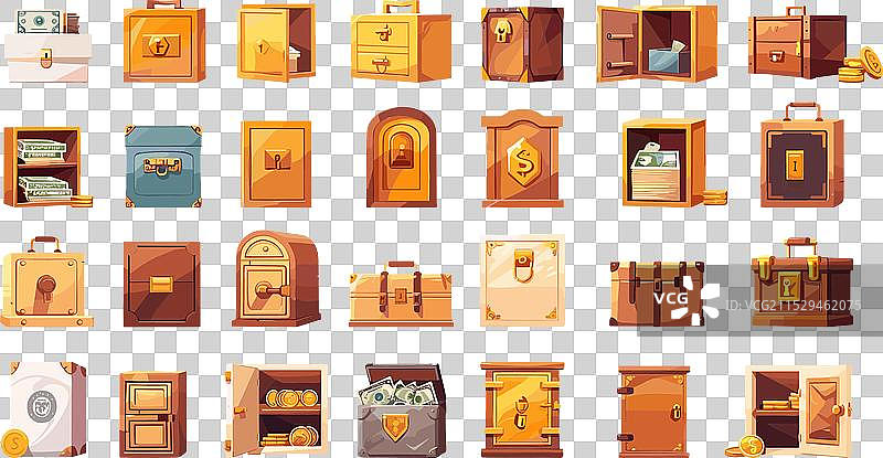 银行解锁金库的卡通系列图片素材