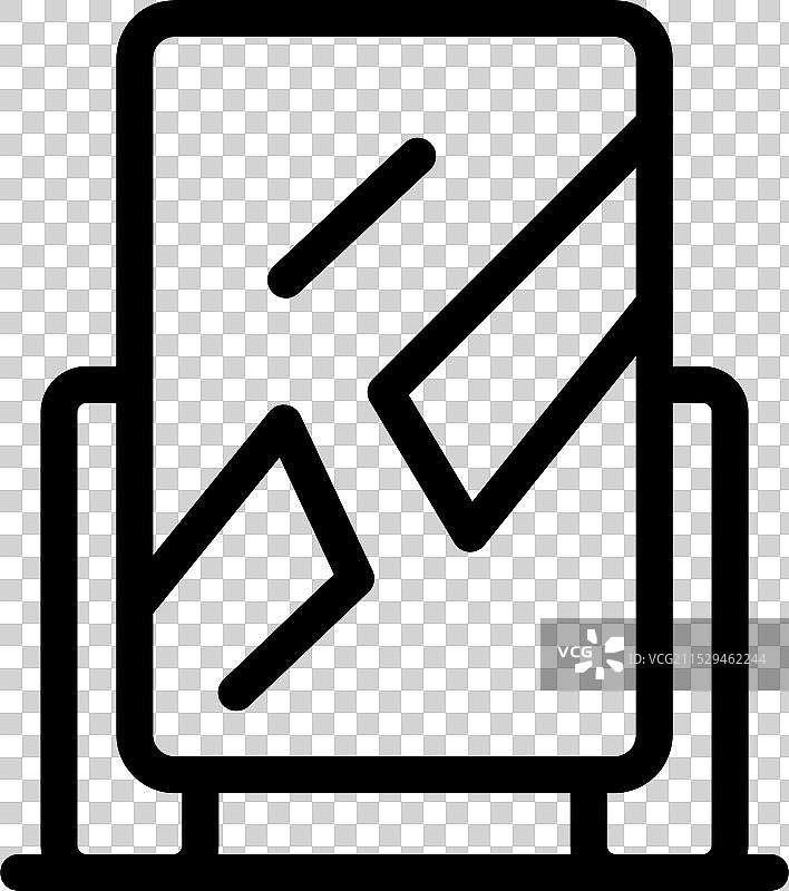 破碎的镜子立在支架上，反射出裂纹。图片素材