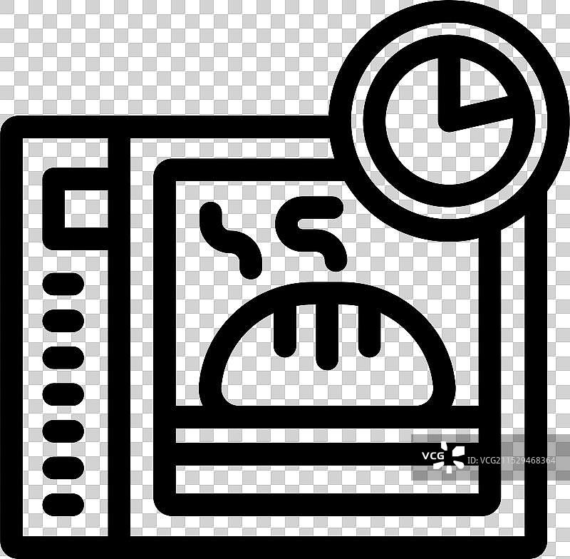 烤箱烘焙面包，带计时器图标的线条风格图片素材