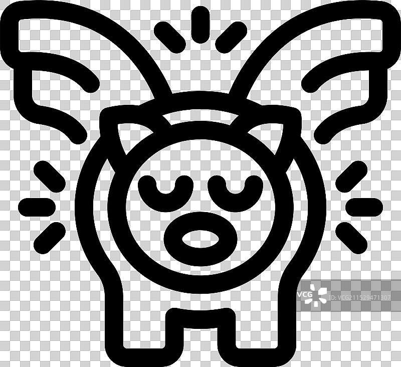 可爱的储蓄罐角色梦想着飞翔的钱币图片素材