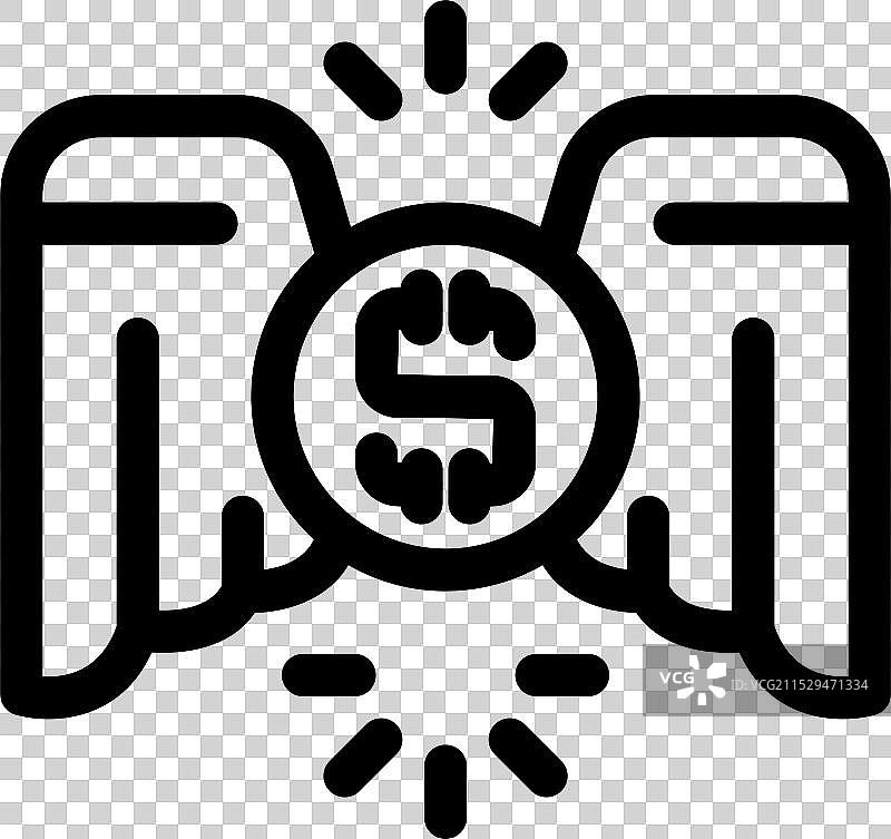 带翅膀的美元硬币飞向上方，象征着图片素材