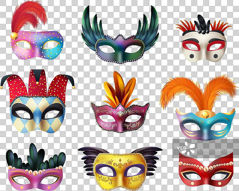 逼真的化妆舞会面具套装图片素材