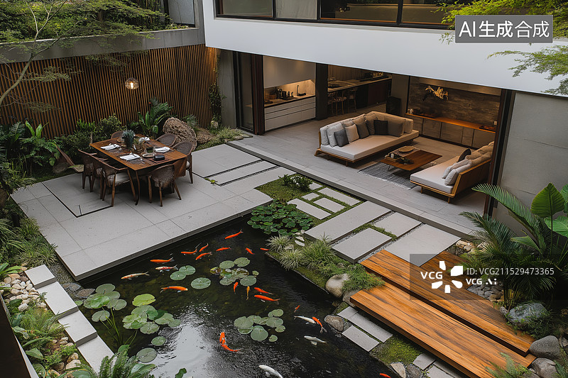 【AI数字艺术】高视角航拍中式庭院图片素材