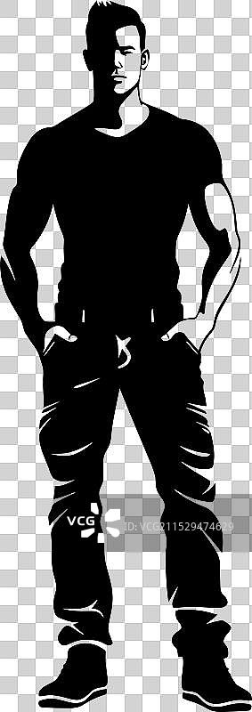 肌肉发达的男性标志，穿着紧身牛仔裤图片素材