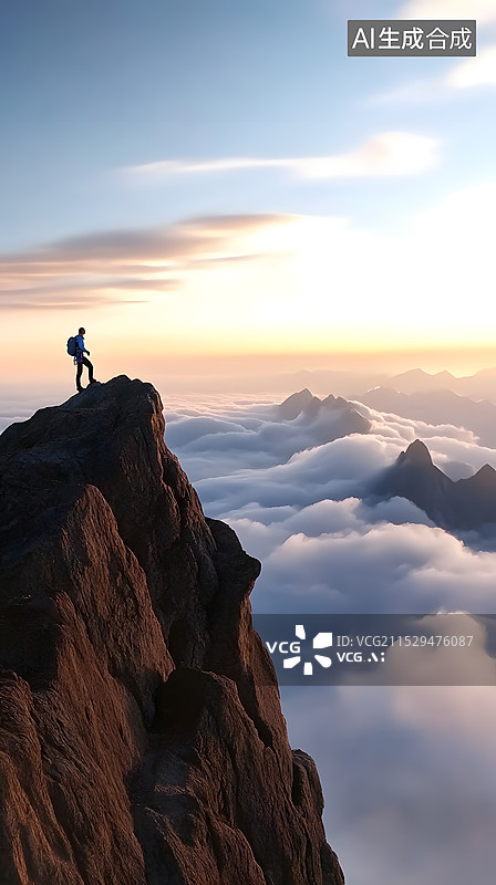 【AI数字艺术】登山高山山顶风景图片素材