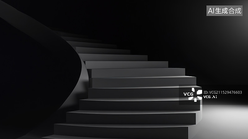 【AI数字艺术】黑色阶梯楼梯通往希望图片素材