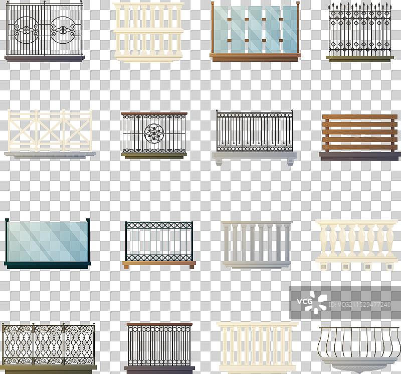 阳台栏杆设计扁平图标集合图片素材
