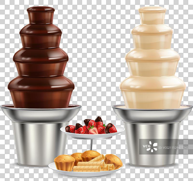 逼真的黑白巧克力喷泉图片素材