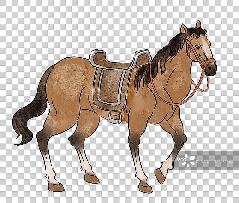 一匹有马鞍的战马坐骑手绘插画元素图片素材