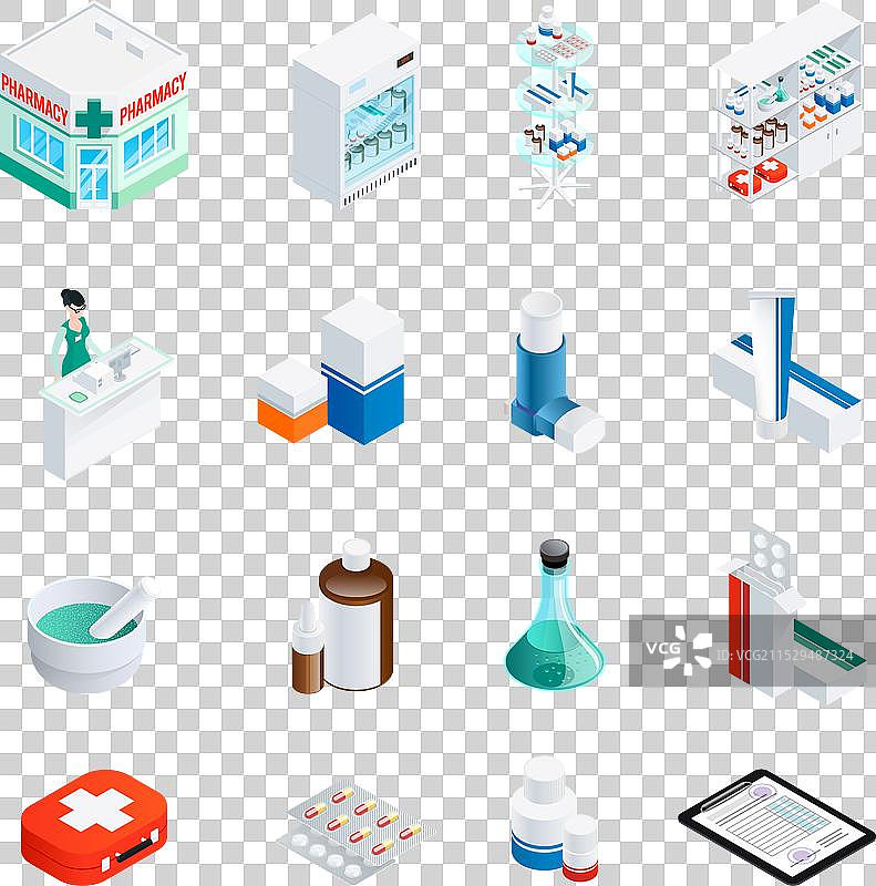 药房等距图标集图片素材