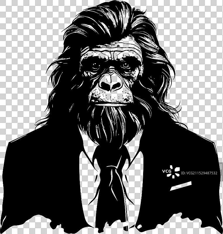 华丽的毛茸茸朋友穿着西装的猩猩图标徽章图片素材