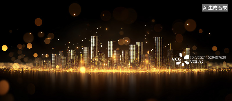 【AI数字艺术】金色数字城市图片素材