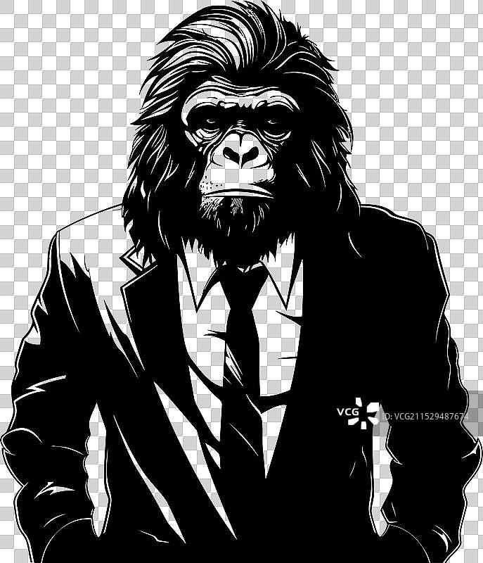 穿着正式服装的长发猩猩图片素材