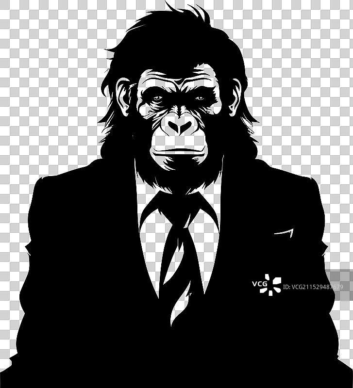 穿着西装的优雅猩猩徽章图片素材