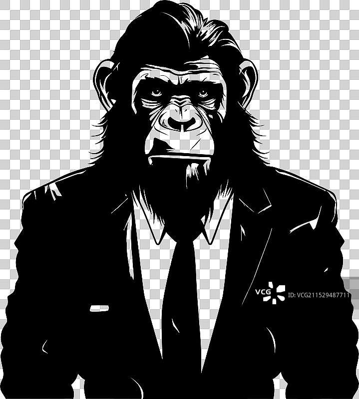 时尚的长发黑猩猩穿着正式服装图片素材