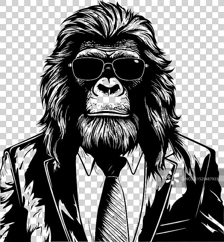 穿着西装的商业狒狒猩猩徽章图片素材