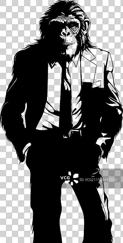 穿着正式服装的长发猿猴，展现出专业风范图片素材