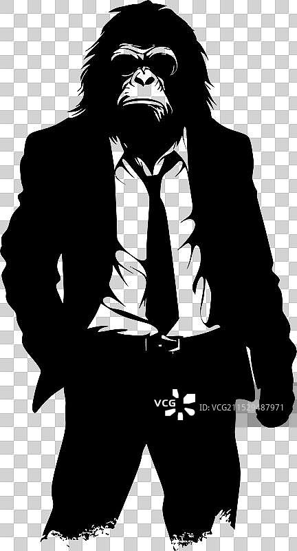 穿西装的商业狒狒和时尚的黑猩猩徽章图片素材