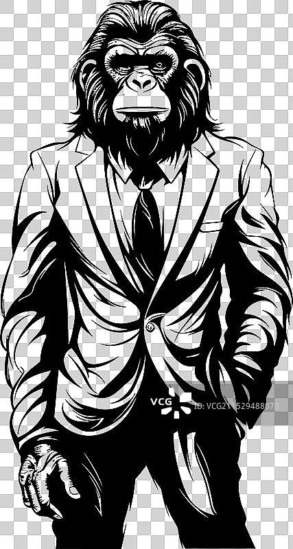 专业的长发猿类穿着西装的标志图片素材