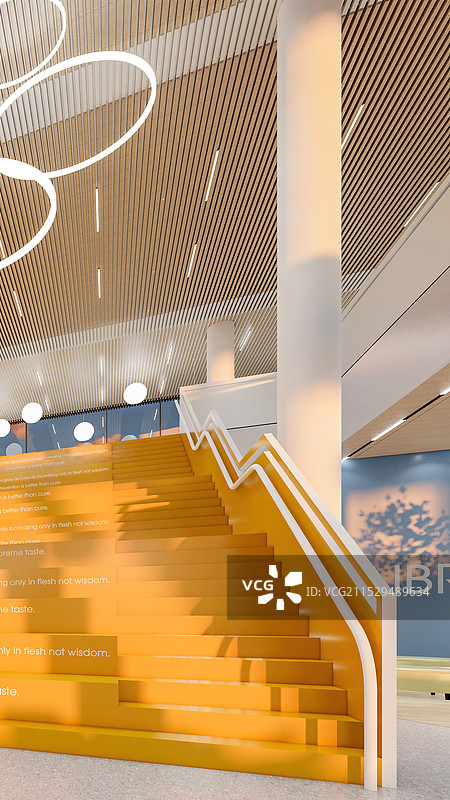 现代学校网红图书馆 木格栅天花板 台阶图片素材