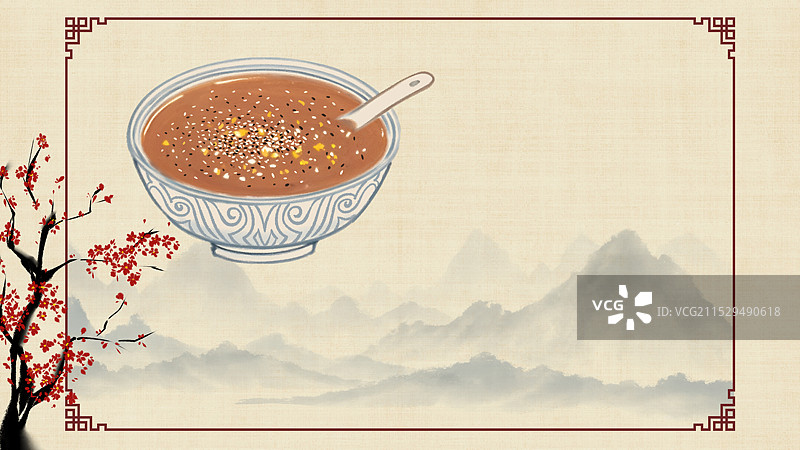 中国风国风水墨风天津特色小吃面茶插画健康特色美食年俗美味二十四节气插画图片素材