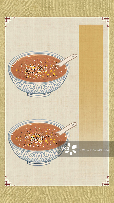 中国风国风水墨风天津特色小吃面茶插画健康特色美食年俗美味二十四节气插画图片素材