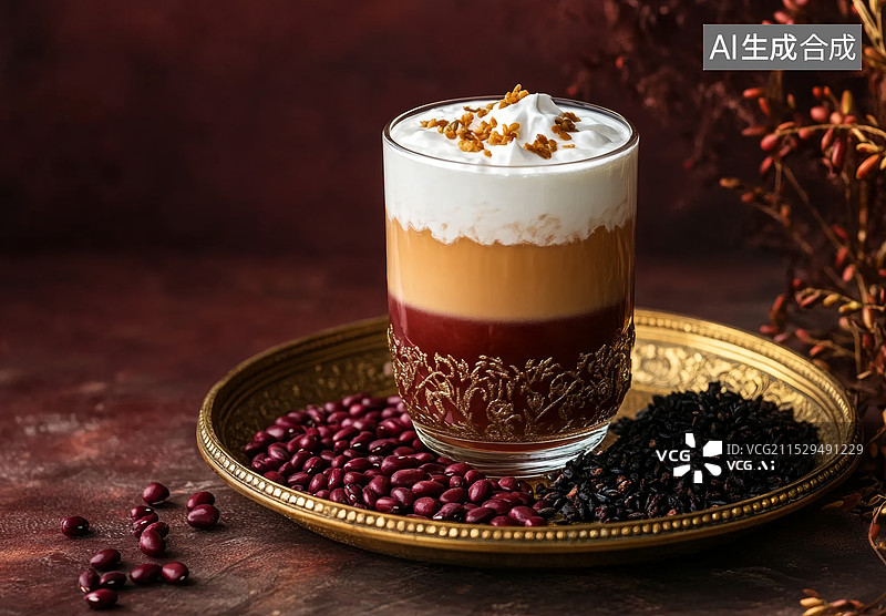 【AI数字艺术】一杯珍珠奶茶。背景模糊，有柔和的光斑效果。图片素材