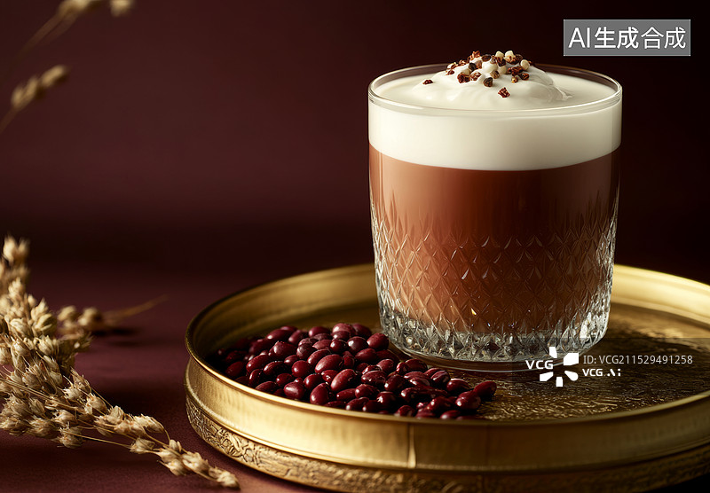 【AI数字艺术】一杯珍珠奶茶。背景模糊，有柔和的光斑效果。图片素材