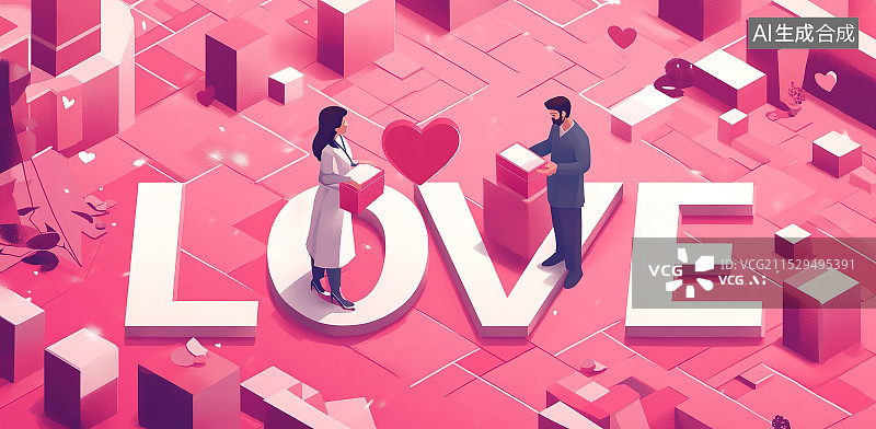【AI数字艺术】情人节LOVE插画图片素材