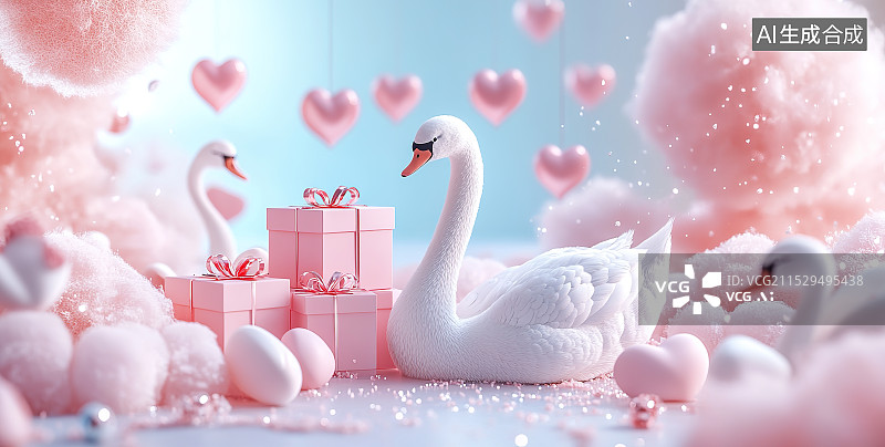 【AI数字艺术】情人节天鹅电商促销三维背景图图片素材