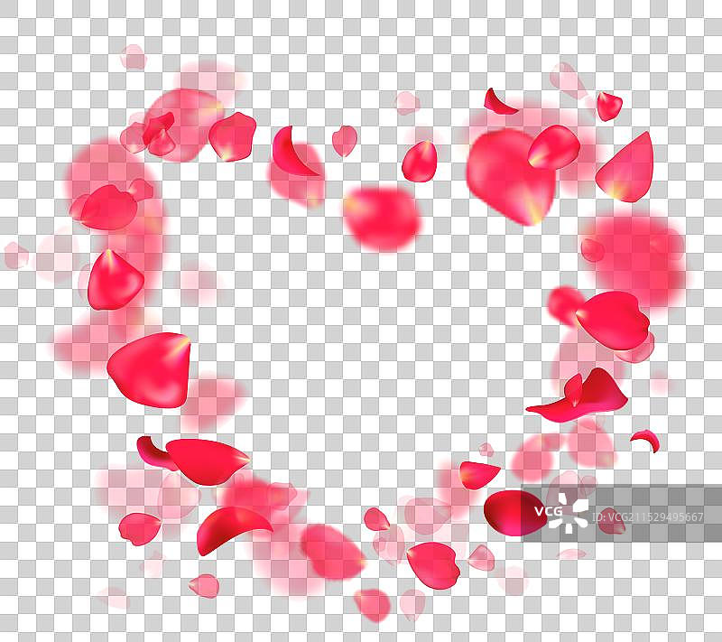 飞舞的玫瑰花瓣组成的心形图片素材